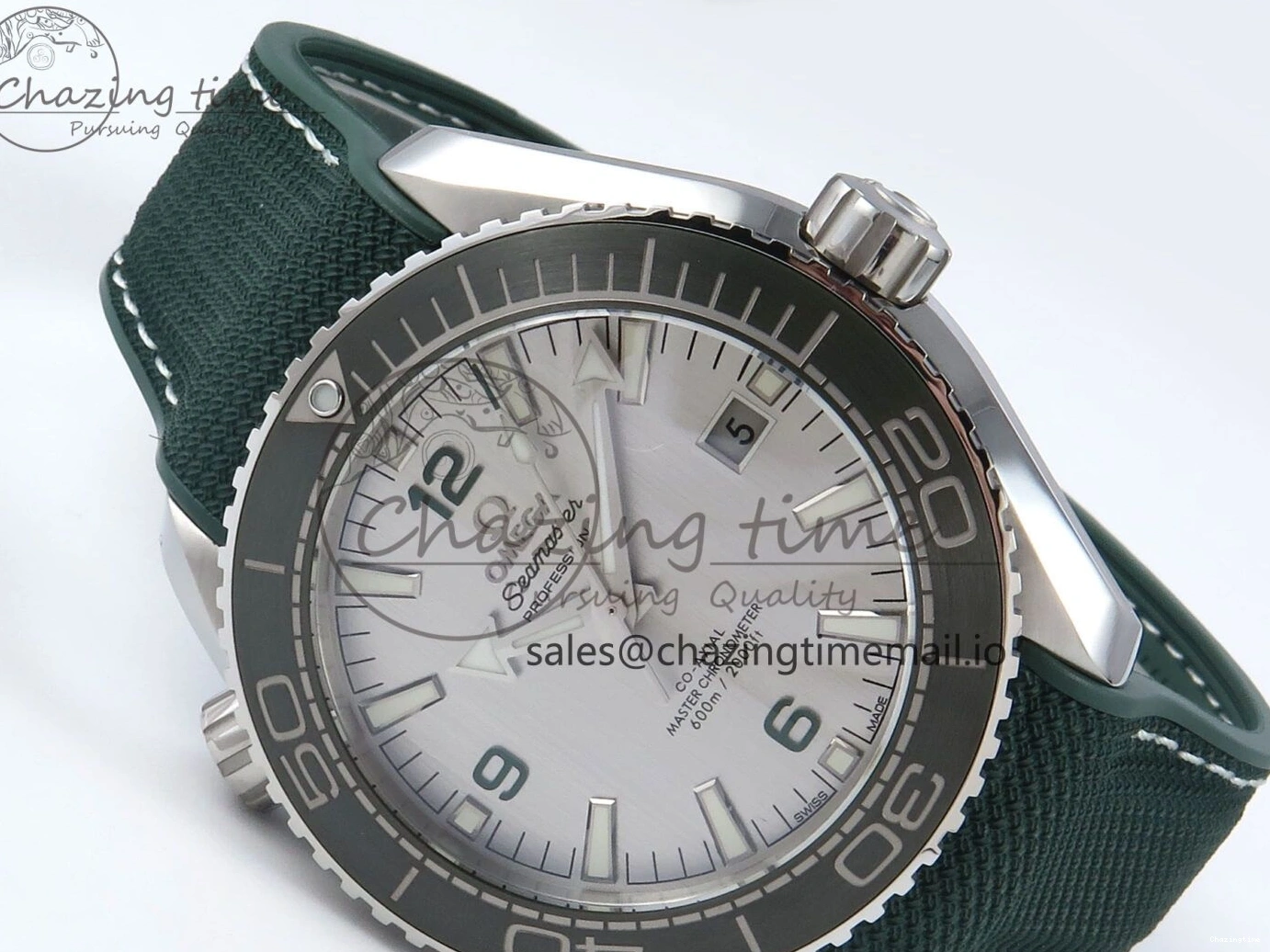 0416 Bold Seamaster Planet Ocean 600M 43.5mm SS SCF 1:1 Best Edition Green Bezel Gray Dial on Green Rubber Strap A8900 Super Clone 7666